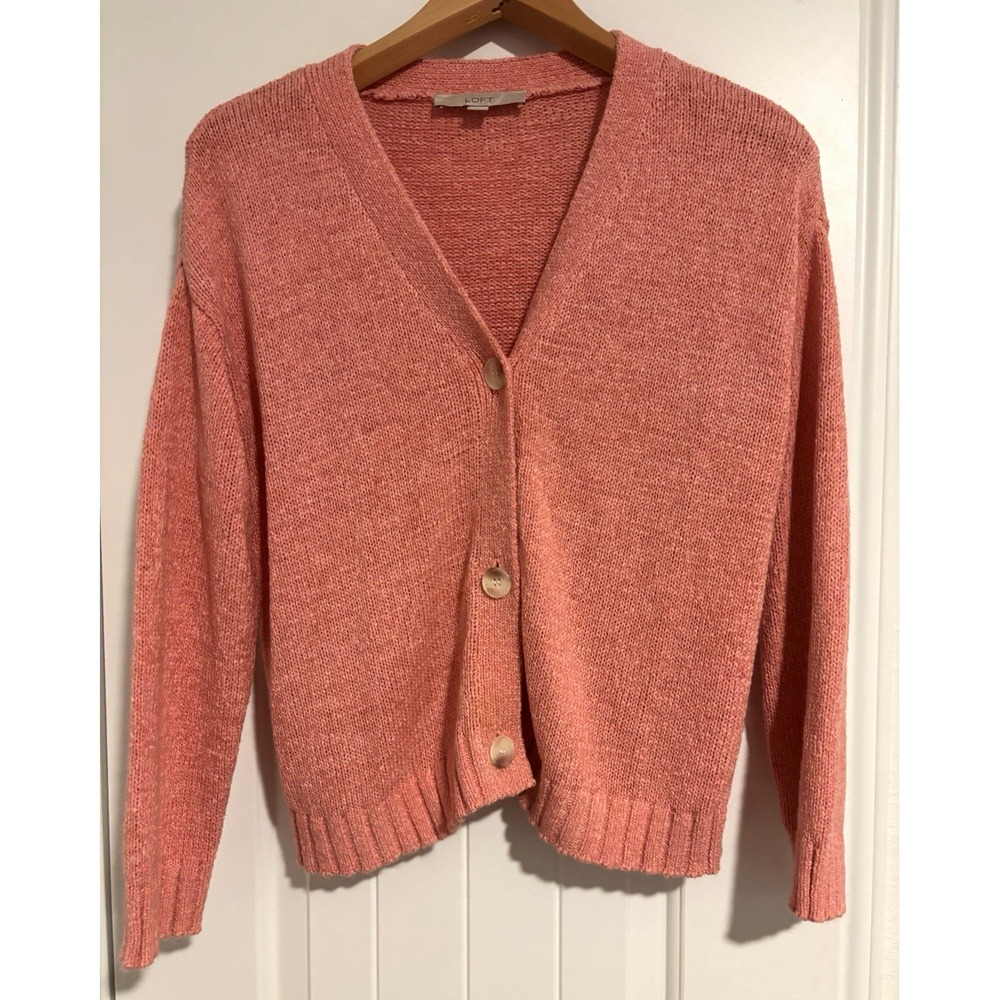 LOFT Pink Knit Button Front V-Neck Cardigan Sweater XS cottagecore preppy